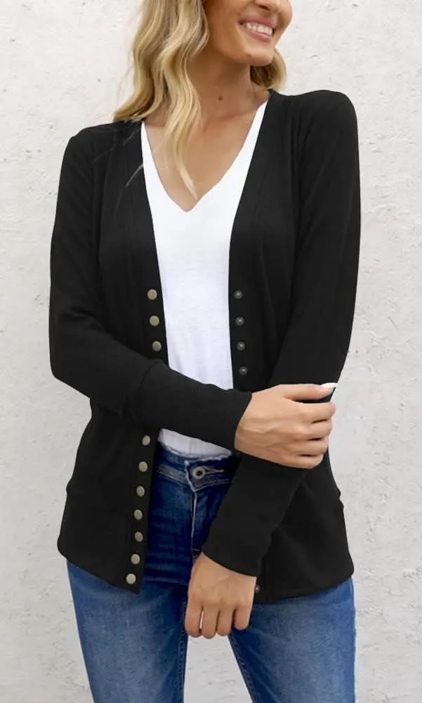 NENONA Women's Long Sleeve Lightweight Summer Cardigans Open Front Button Down Basic Soft Fall Fashion Outwear