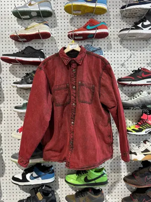 NEW Supreme Faux Shearling Lined Work Shirt - Red Denim Size Medium