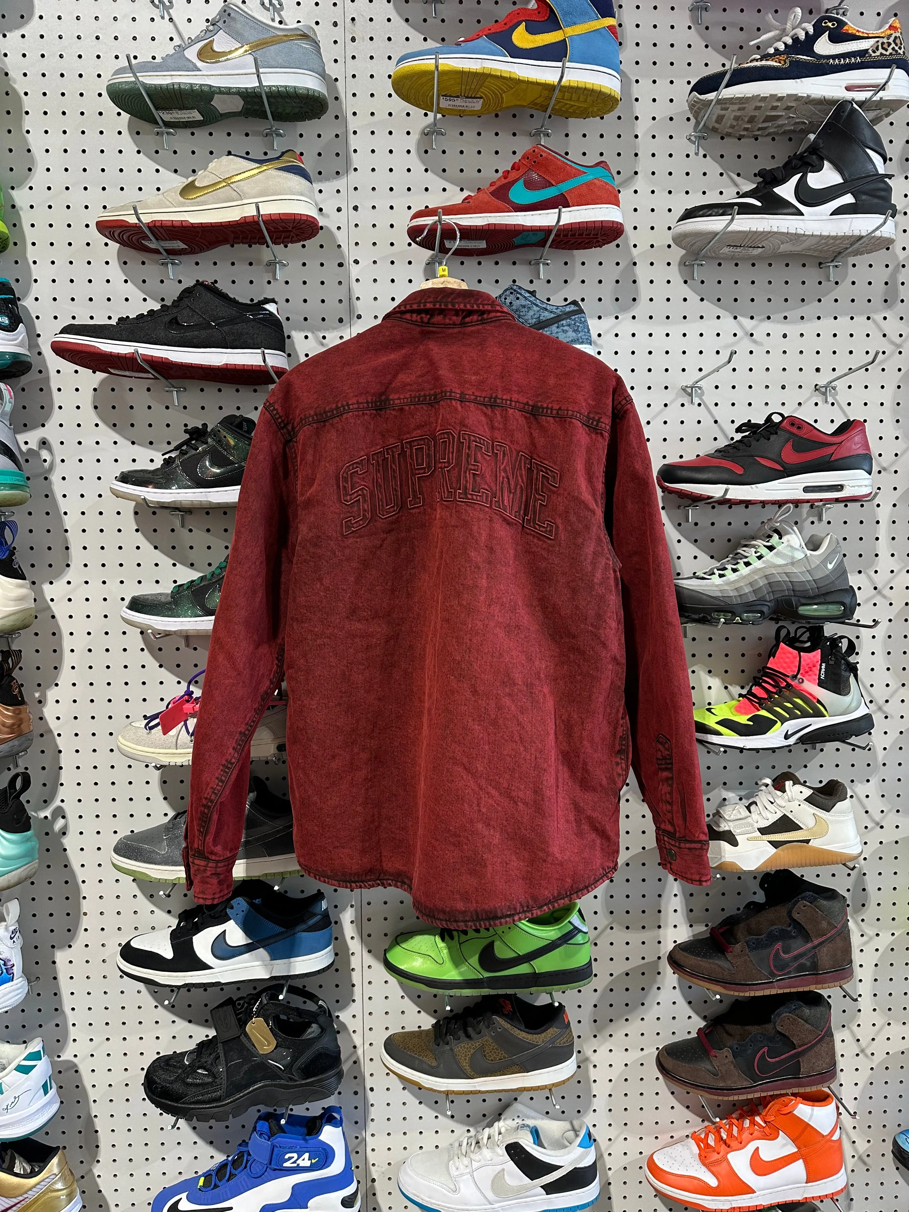 NEW Supreme Faux Shearling Lined Work Shirt - Red Denim Size Medium