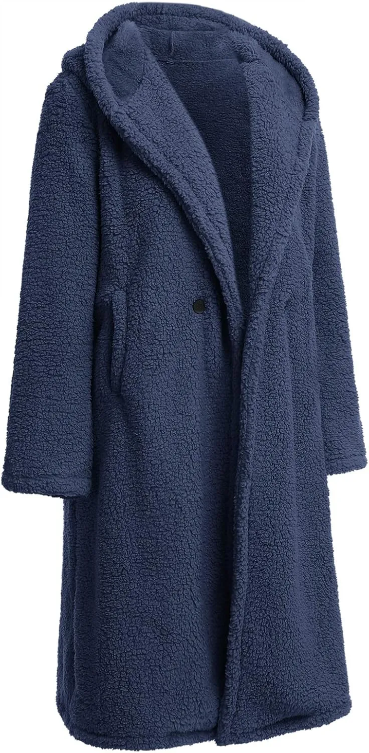 ODIZLI Women's Winter Coats Fuzzy Fleece Long Hooded Jackets Button Down Faux Fur Warm Outwear With Pockets