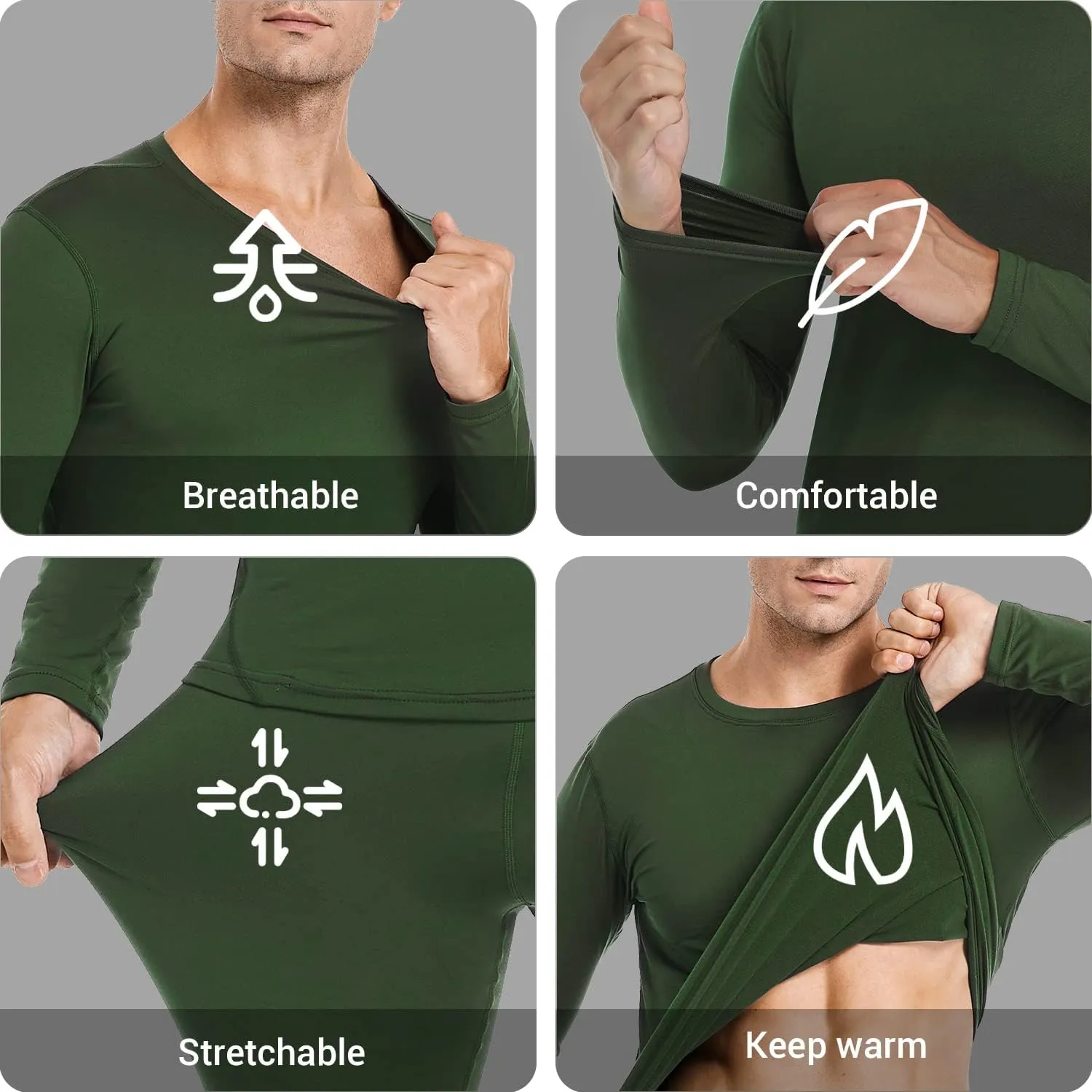 PISIQI Thermal Underwear Men Ultra-Soft Long Johns Set with Fleece Lined Base Layer Winter Skiing Warm Top & Bottom