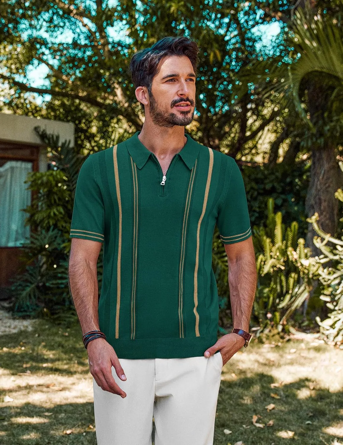 PJ PAUL JONES Mens Polo Shirts Quarter Zip Knit Shirt Vintage Short Sleeve Summer Shirt