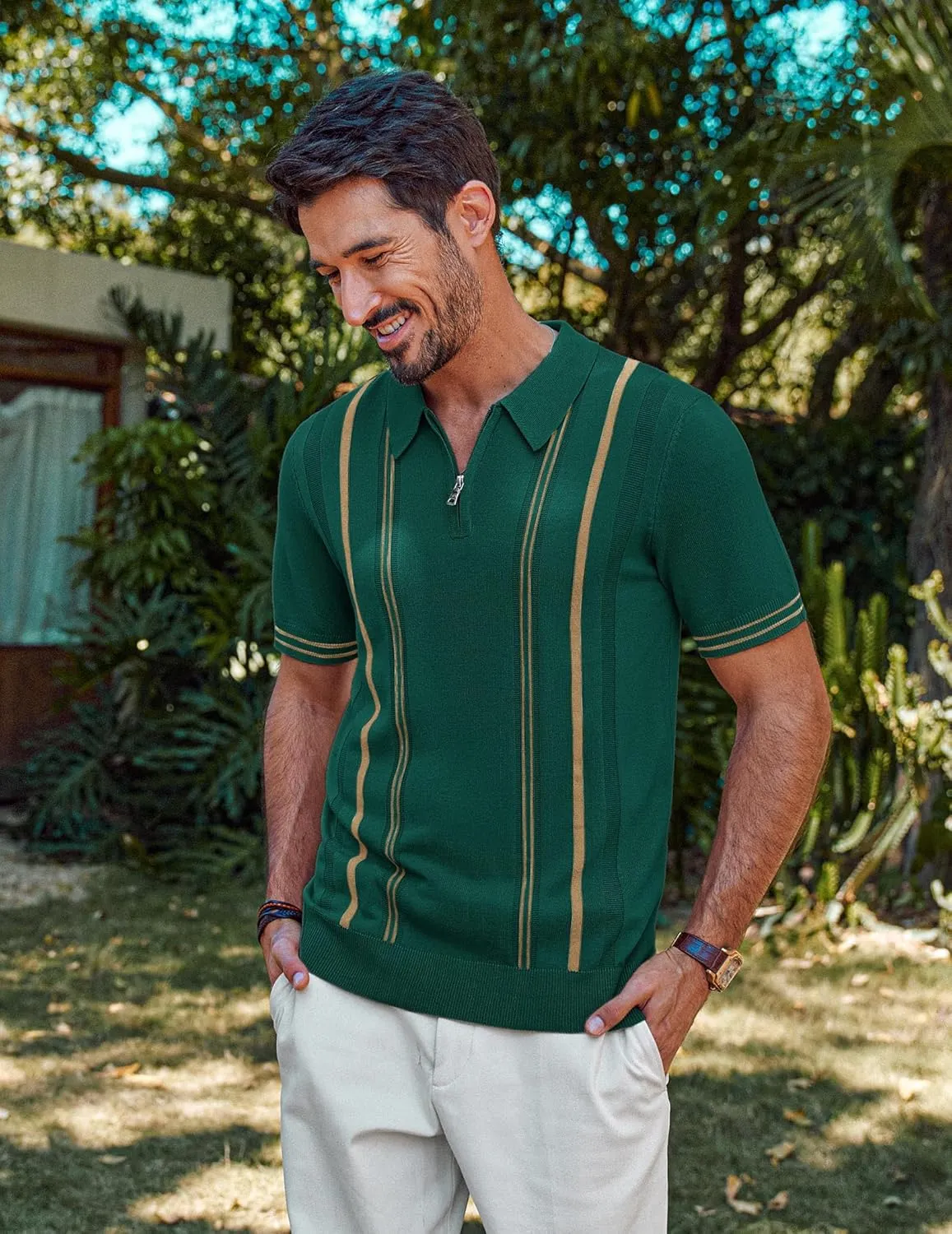 PJ PAUL JONES Mens Polo Shirts Quarter Zip Knit Shirt Vintage Short Sleeve Summer Shirt