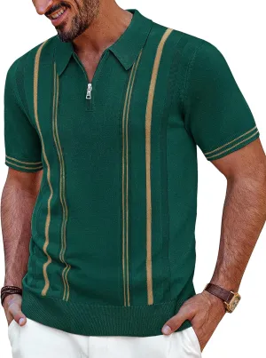 PJ PAUL JONES Mens Polo Shirts Quarter Zip Knit Shirt Vintage Short Sleeve Summer Shirt