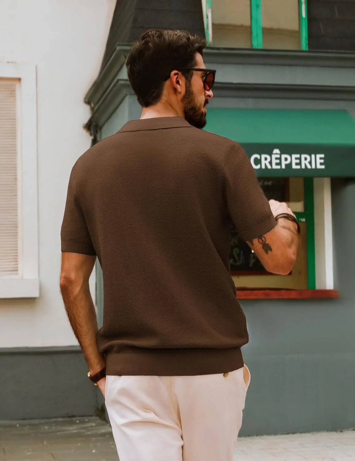 PJ PAUL JONES Mens Polo Shirts Short Sleeve V Neck Knit Textured Polo Knitted Golf Shirt