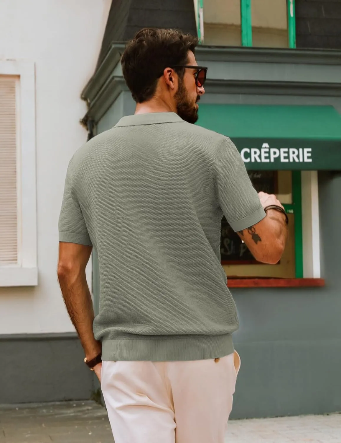 PJ PAUL JONES Mens Polo Shirts Short Sleeve V Neck Knit Textured Polo Knitted Golf Shirt