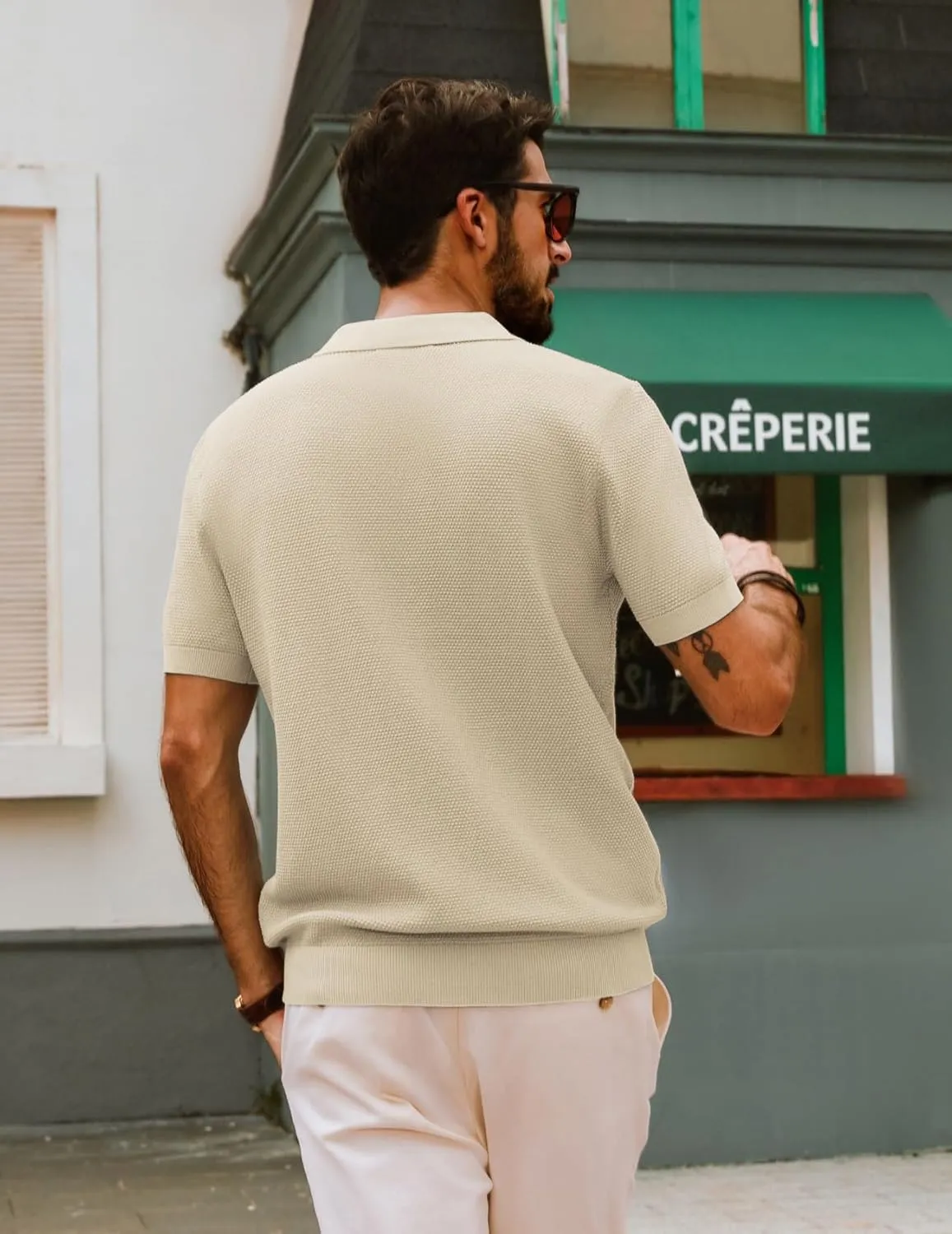 PJ PAUL JONES Mens Polo Shirts Short Sleeve V Neck Knit Textured Polo Knitted Golf Shirt