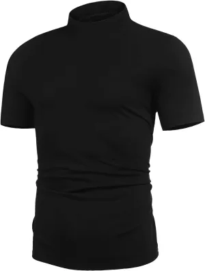 Poriff Mens Casual Turtleneck Mock Neck T Shirt Slim Fit Short Sleeve Summer Basic Tops