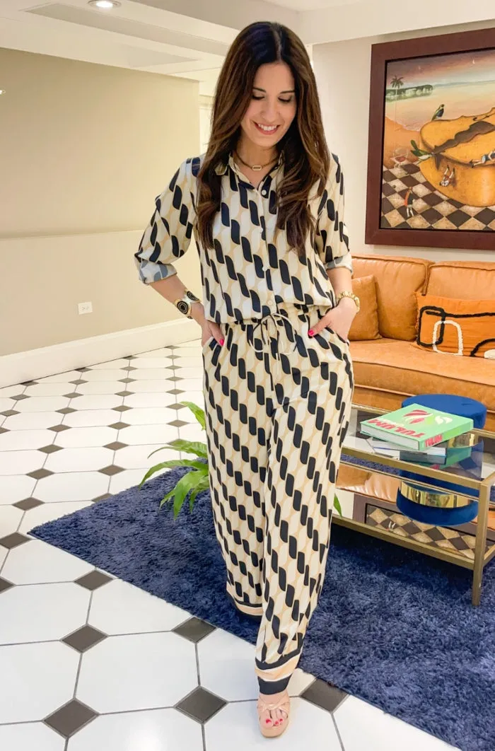 Printed Elastic Waist Pants