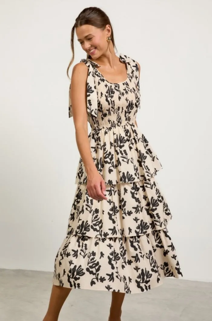 Printed Poplin Tiered Midi Dress