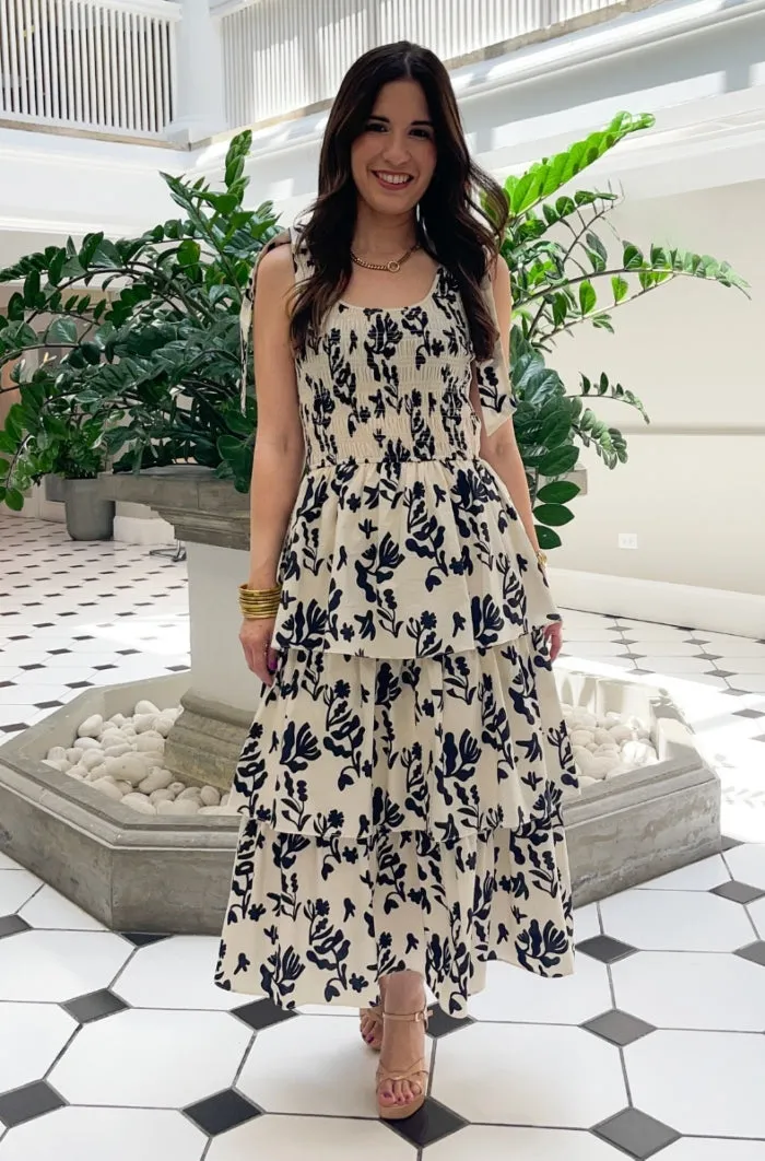 Printed Poplin Tiered Midi Dress