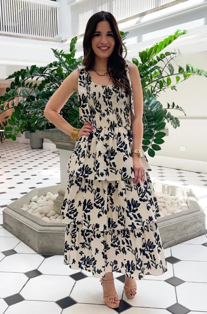 Printed Poplin Tiered Midi Dress