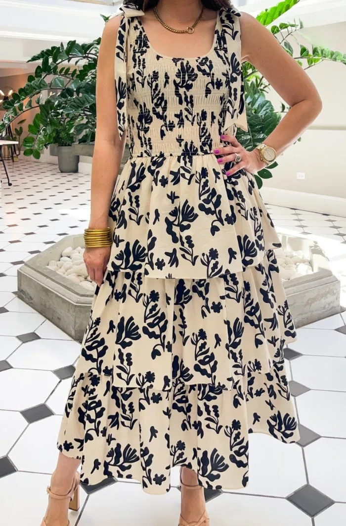Printed Poplin Tiered Midi Dress