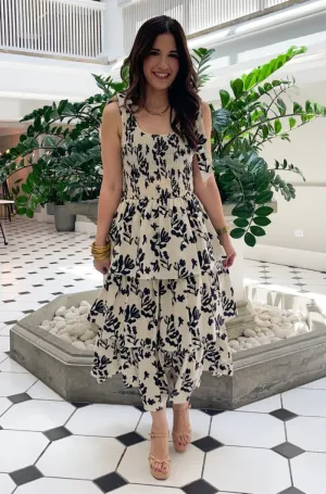 Printed Poplin Tiered Midi Dress