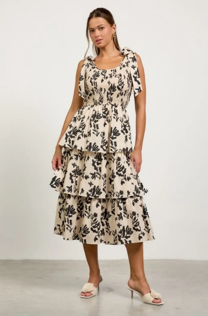 Printed Poplin Tiered Midi Dress