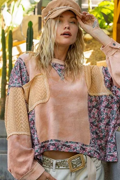 Pumpkin Floral & Crochet Thermal Top