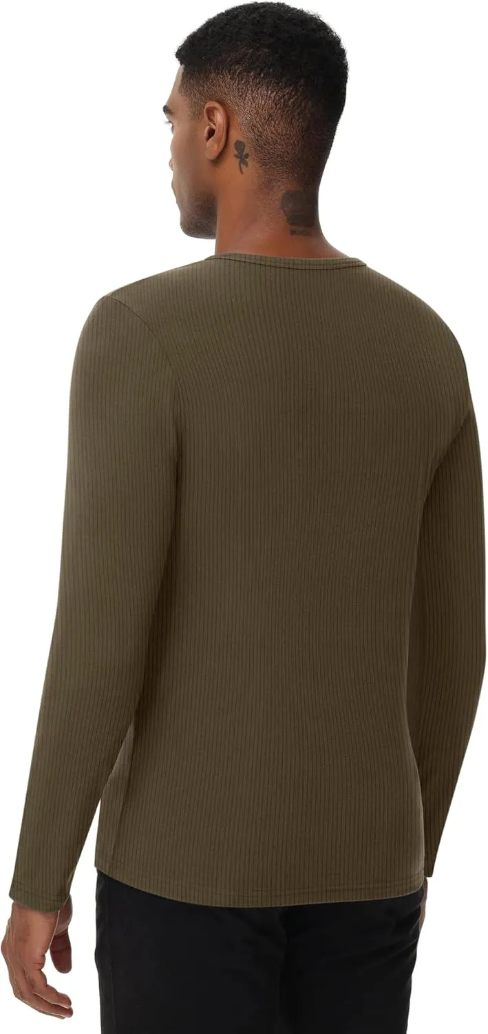 Riyiper 3 Pack Men's Ribbed Thermal Shirts Crew Neck Long Sleeve Tops Winter Stretchy Slim Basic Undershirt