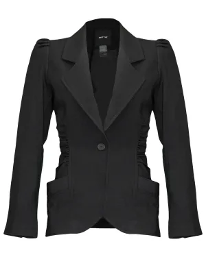 Ruched Blazer Black Twill