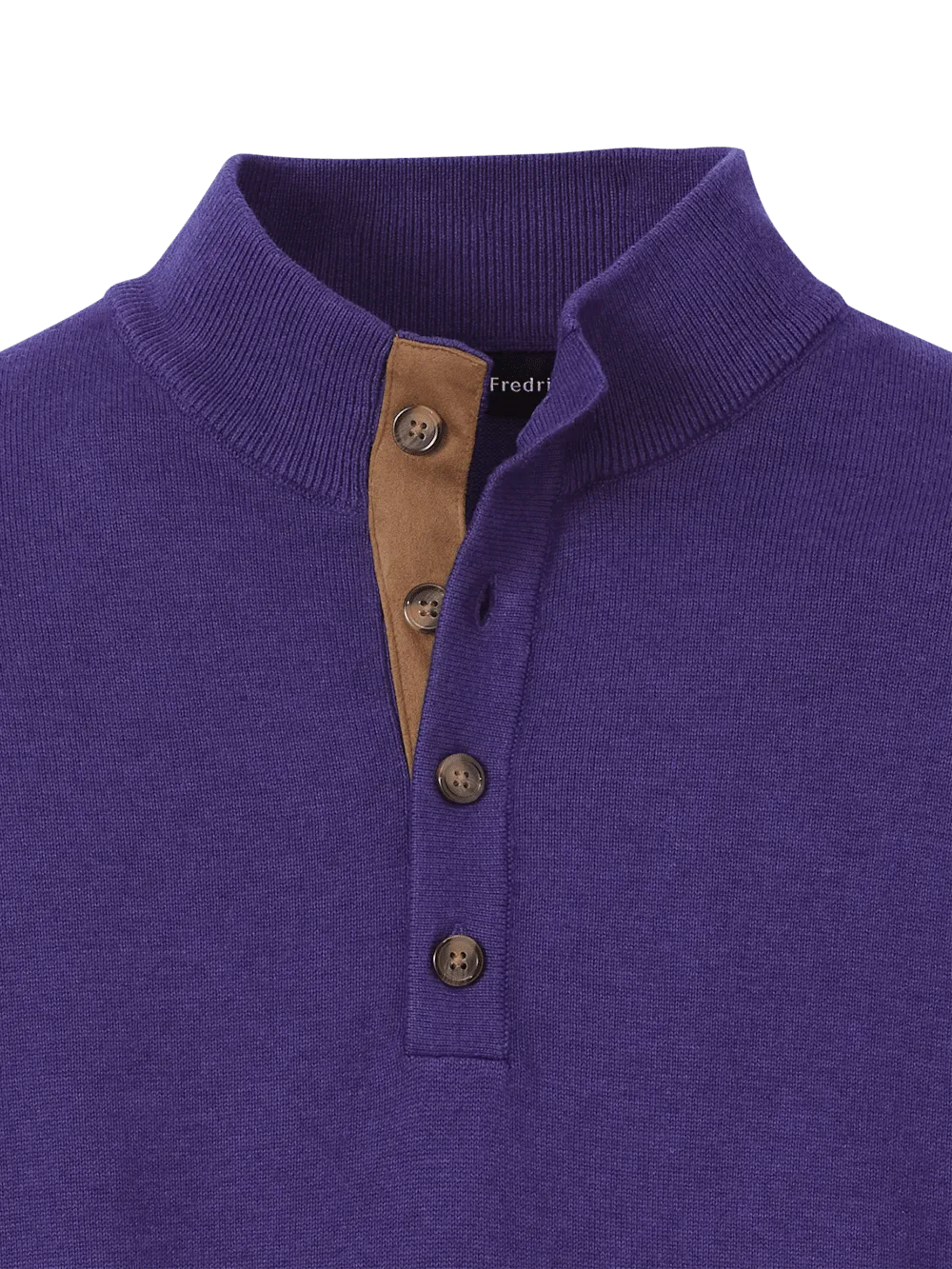 Supima Cotton Four Button Mock Neck Sweater - Plum