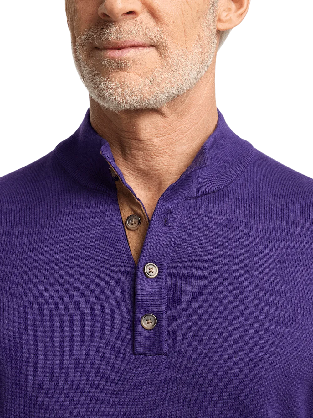 Supima Cotton Four Button Mock Neck Sweater - Plum