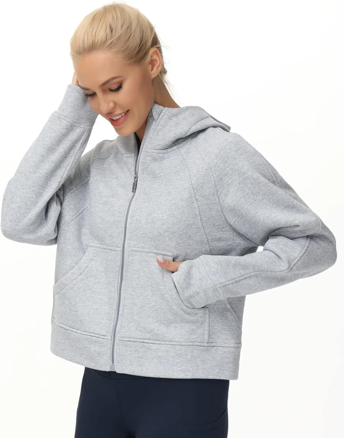 THE GYM PEOPLE Women's Full-Zip Up Hoodies Jacket Fleece Workout Crop Tops Sweatshirts with Pockets Thumb Hole