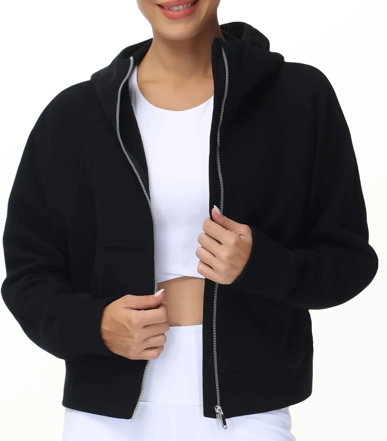 THE GYM PEOPLE Women's Full-Zip Up Hoodies Jacket Fleece Workout Crop Tops Sweatshirts with Pockets Thumb Hole