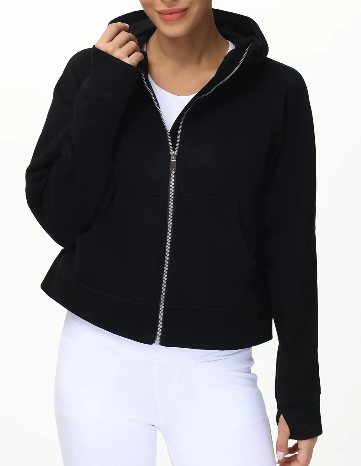 THE GYM PEOPLE Women's Full-Zip Up Hoodies Jacket Fleece Workout Crop Tops Sweatshirts with Pockets Thumb Hole