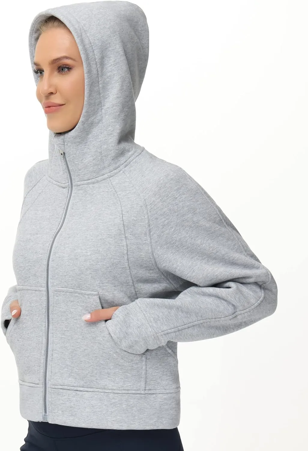 THE GYM PEOPLE Women's Full-Zip Up Hoodies Jacket Fleece Workout Crop Tops Sweatshirts with Pockets Thumb Hole