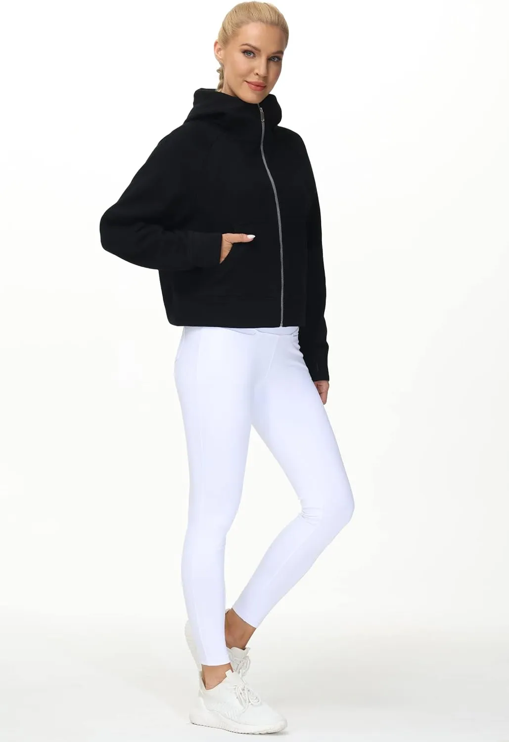 THE GYM PEOPLE Women's Full-Zip Up Hoodies Jacket Fleece Workout Crop Tops Sweatshirts with Pockets Thumb Hole