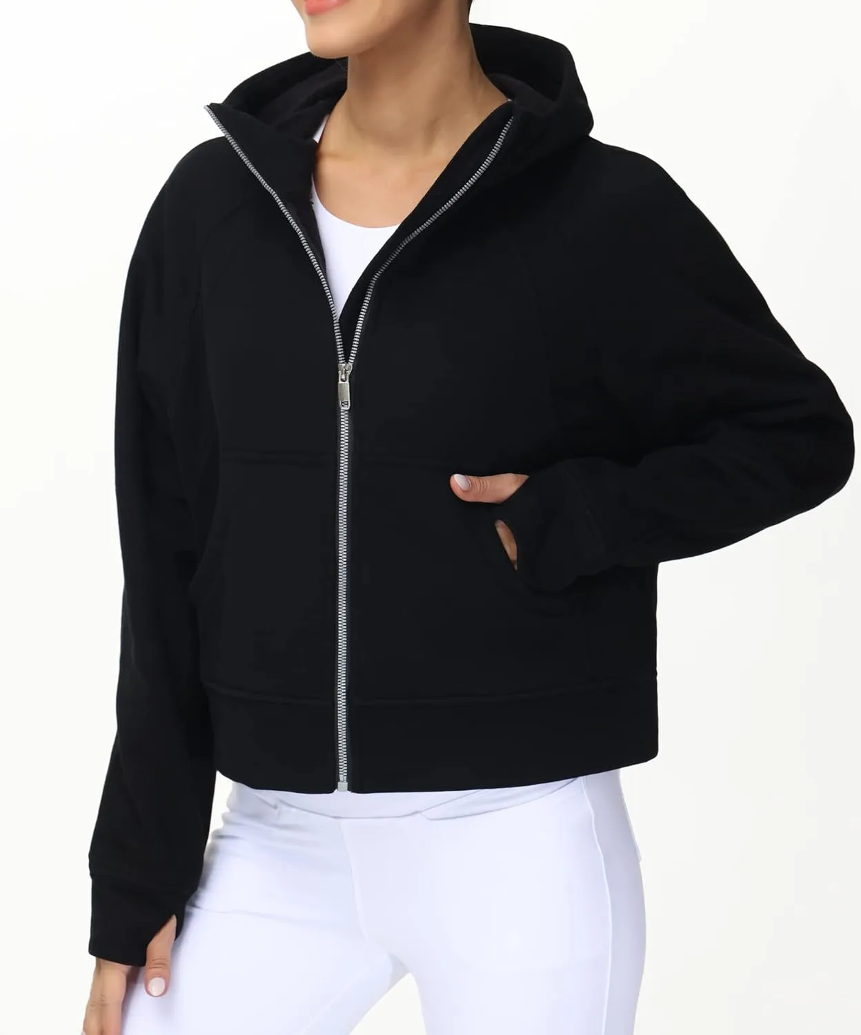 THE GYM PEOPLE Women's Full-Zip Up Hoodies Jacket Fleece Workout Crop Tops Sweatshirts with Pockets Thumb Hole