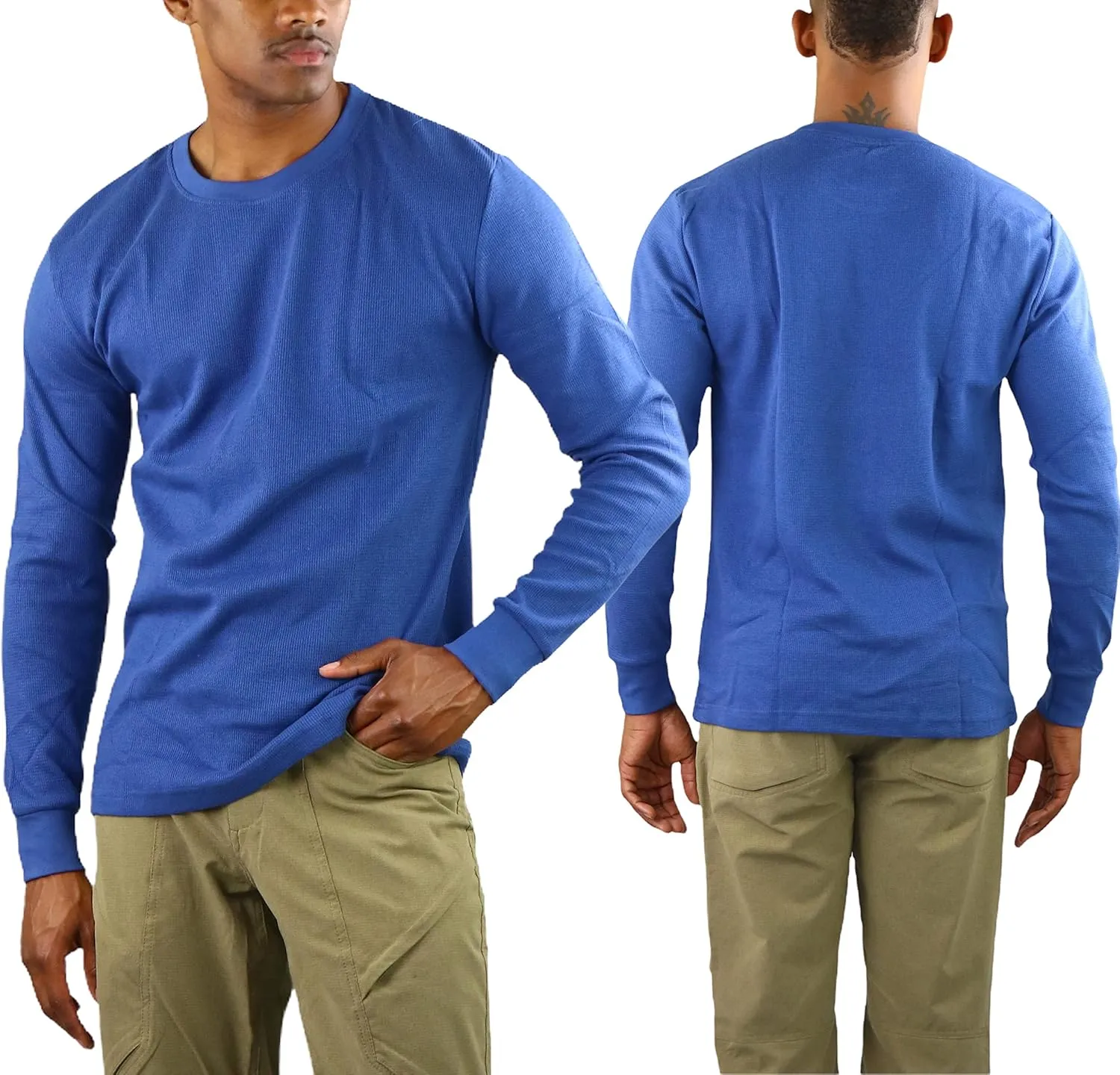 ToBeInStyle Men's Heavy or Medium Weight Premium Waffle Thermal Long Sleeve Crewneck Shirt