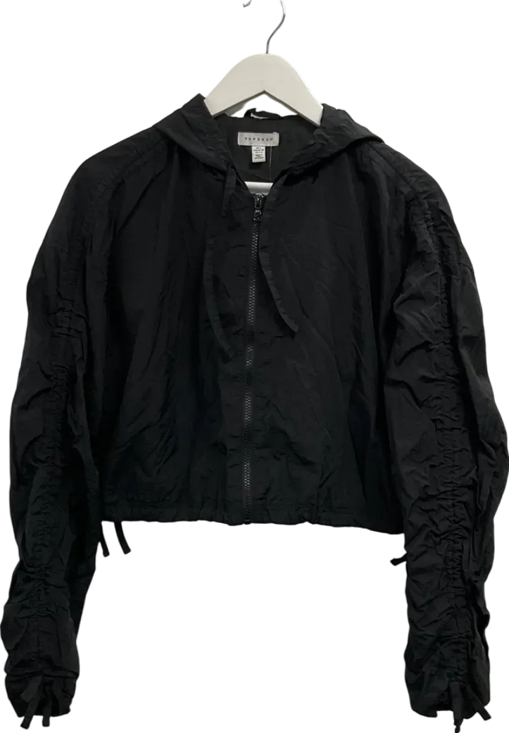Topshop Black Shell Hooded Bomber Jacket UK S