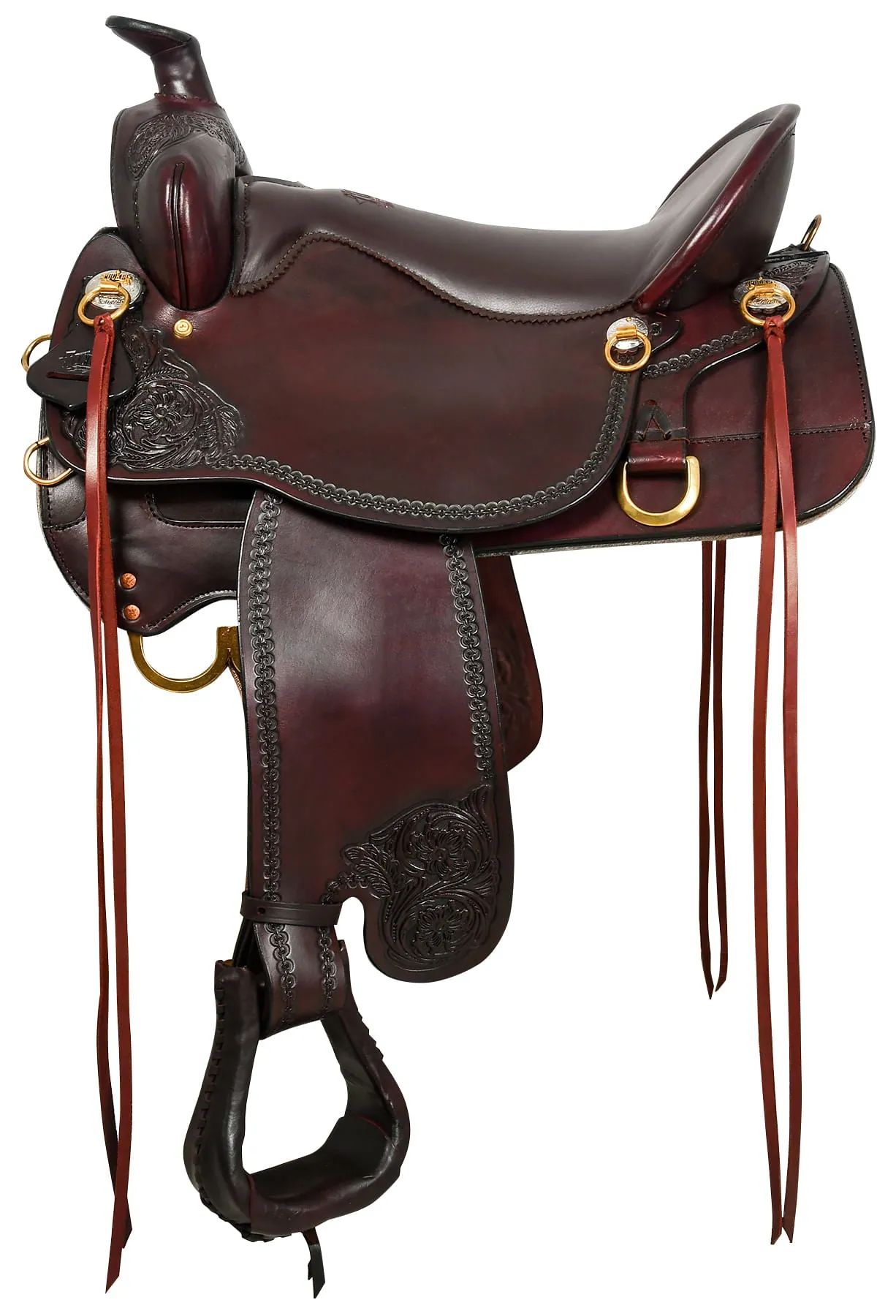 Tucker Custom High Plains Hand Tooled Trail Saddle, Medium, Brown