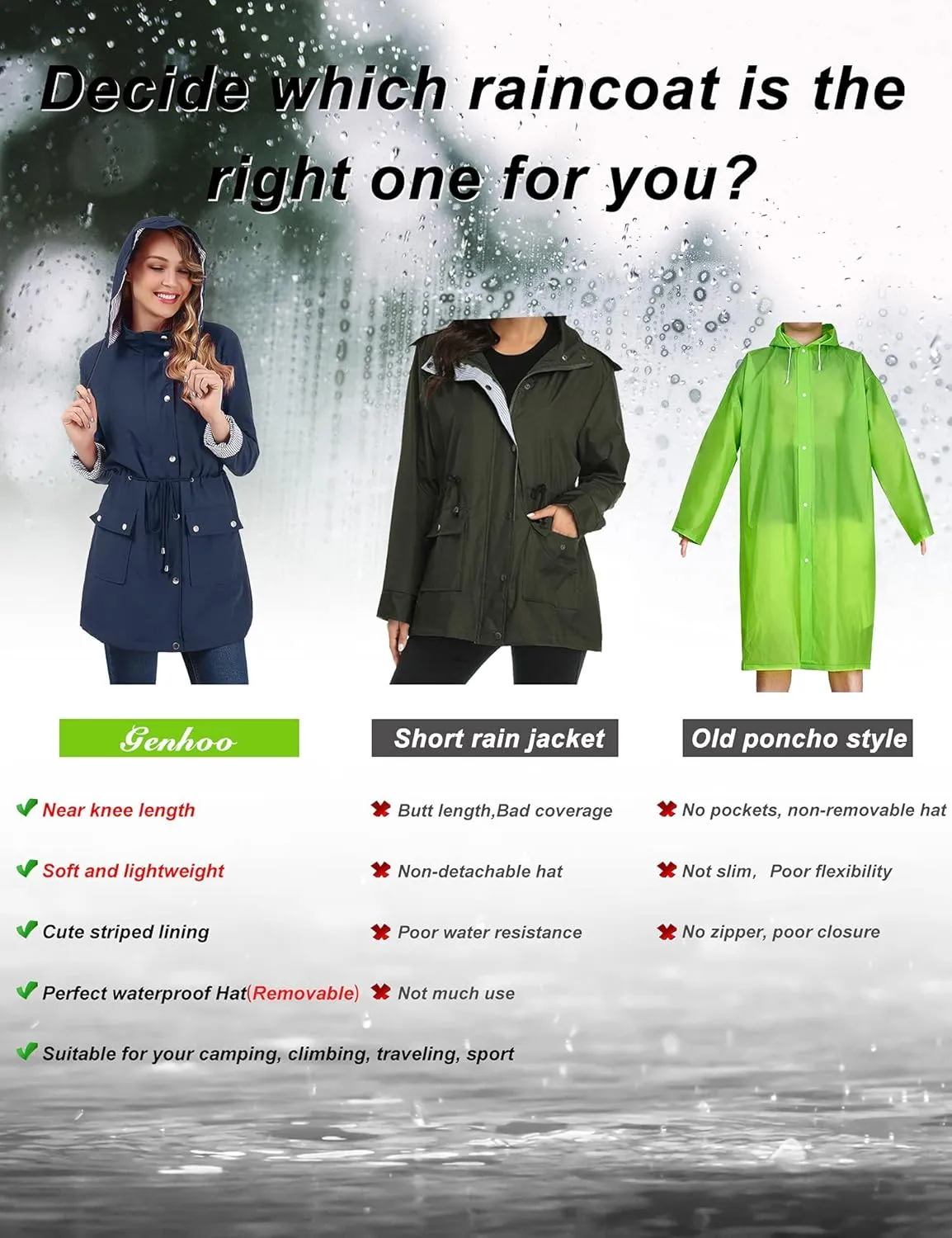 Twinklady Rain Jacket Women Windbreaker Striped Climbing Raincoats Waterproof Lightweight Outdoor Hooded Trench Coats
