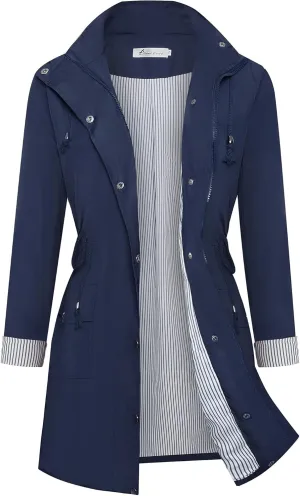 Twinklady Rain Jacket Women Windbreaker Striped Climbing Raincoats Waterproof Lightweight Outdoor Hooded Trench Coats