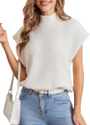 Verdusa Women's Casual Dolman Short Sleeve Mock Neck Knit Tee Shirt Top