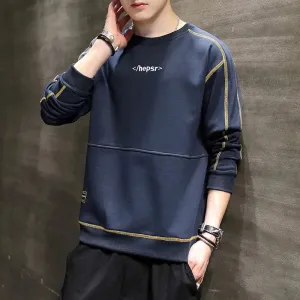 Wiaofellas  -  Fashion O-Neck Spliced All-match Embroidery Letter T-Shirt Men Clothing Autumn New Loose Casual Pullovers Korean Tee Shirt