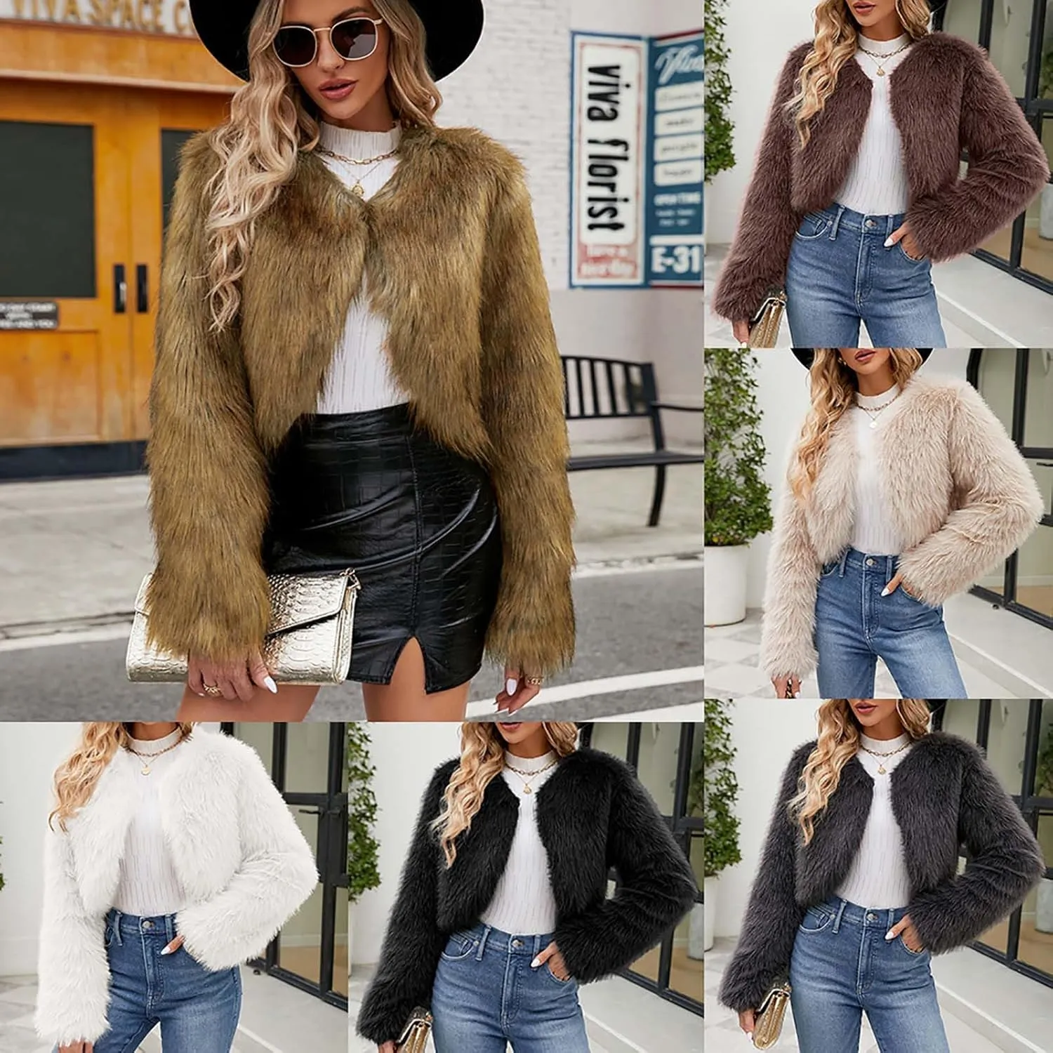 Winter Coats for Women 2023 Trendy Faux Fur Shaggy Jacket Cropped Long Sleeve Tops Open Front Coat Cardigan Outerwear