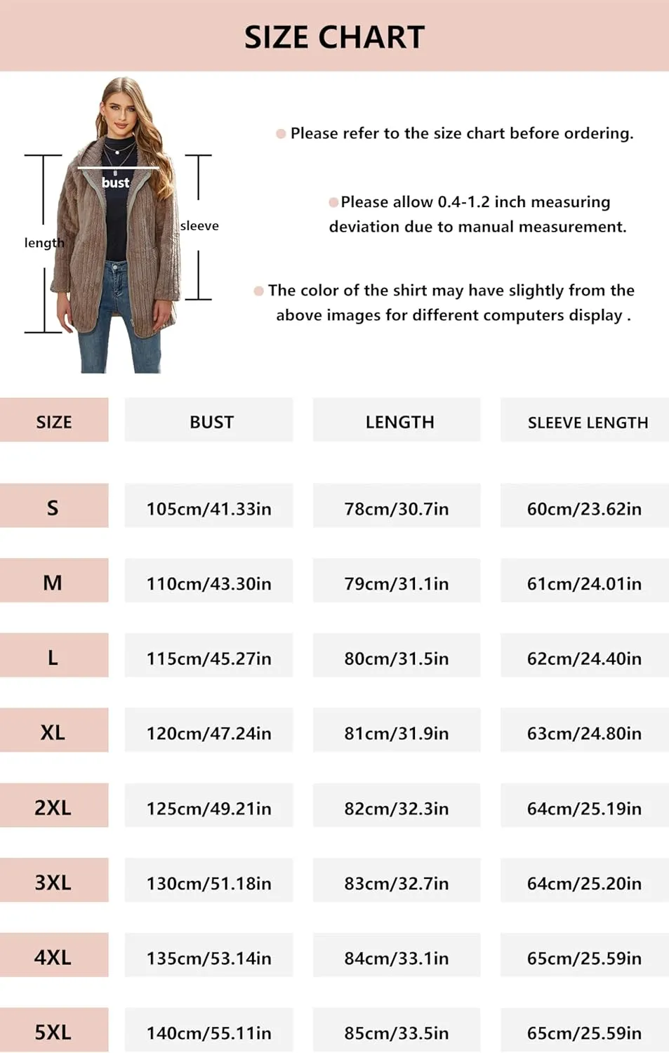 Womens Fleece Jacket Hooded Winter Warm Full Zip Long Sleeve Sherpa Jacket Coat Outerwear with Hood (S-5XL)