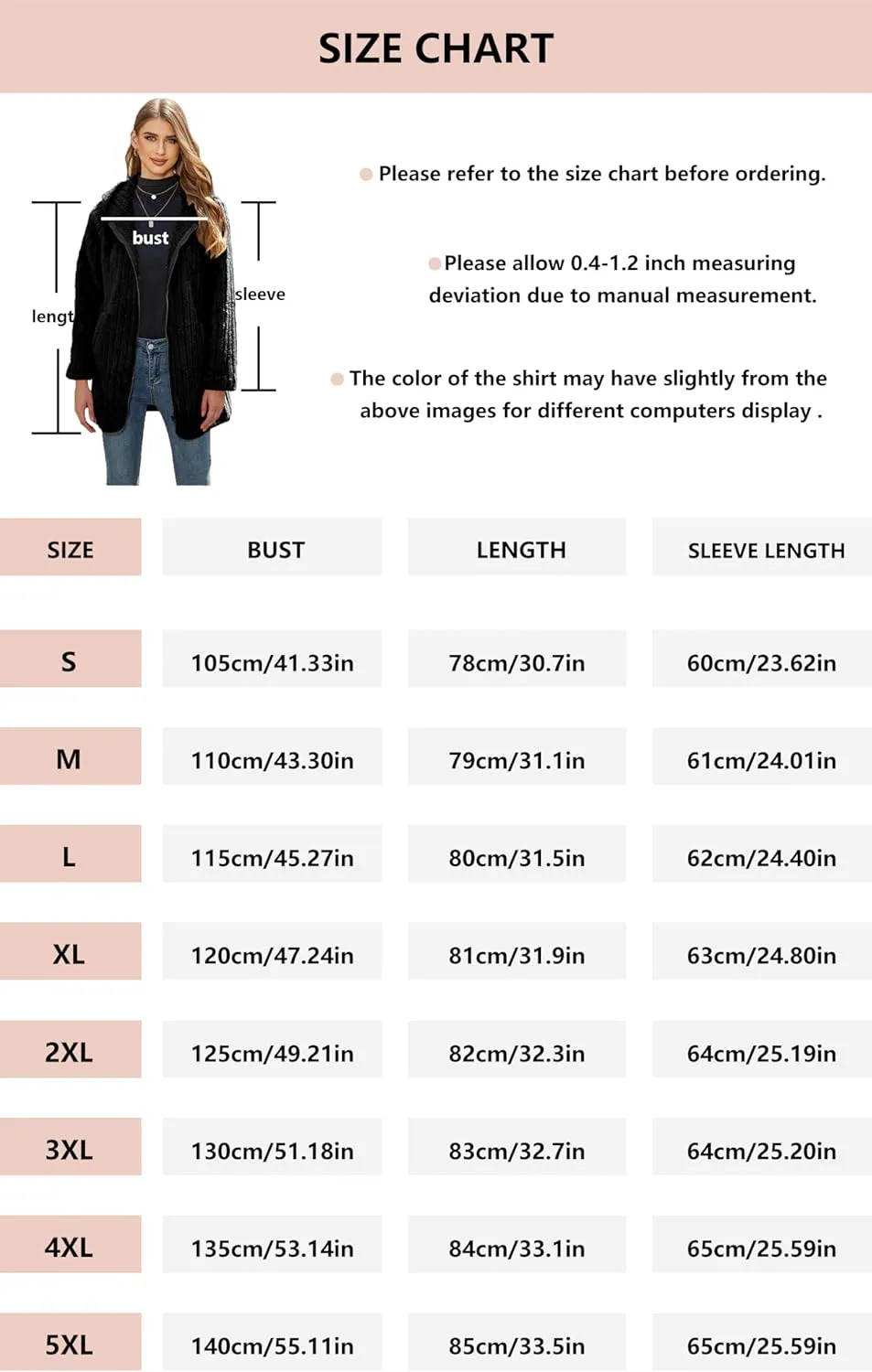 Womens Fleece Jacket Hooded Winter Warm Full Zip Long Sleeve Sherpa Jacket Coat Outerwear with Hood (S-5XL)