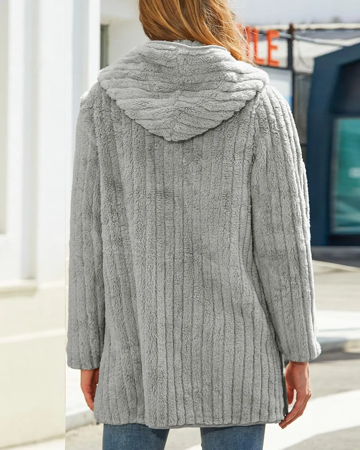 Womens Fleece Jacket Hooded Winter Warm Full Zip Long Sleeve Sherpa Jacket Coat Outerwear with Hood (S-5XL)