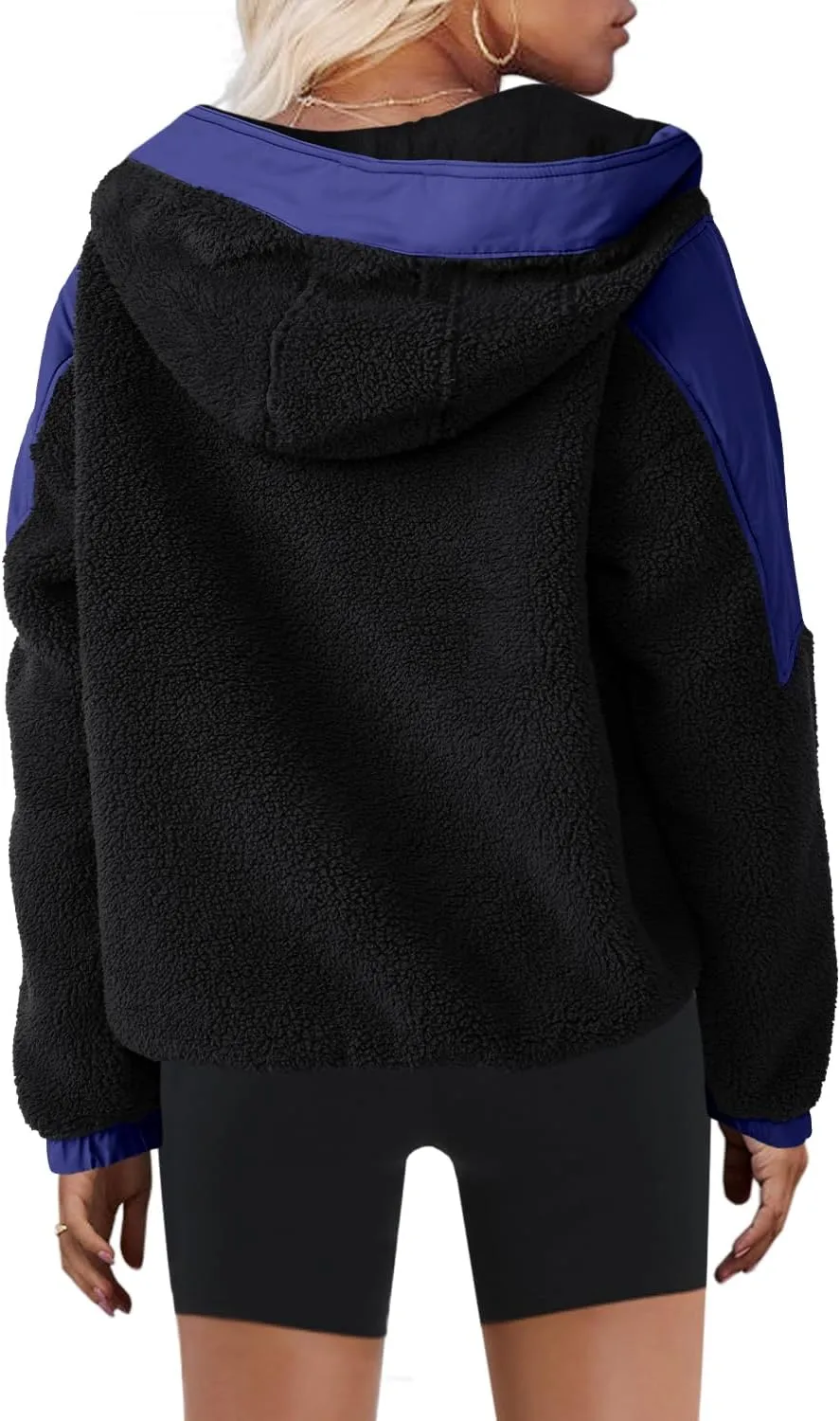 Yanekop Womens Fuzzy Fleece Hoodie Sherpa Sweatshirt Quarter Zip Pullover Long Sleeve Outerwear with Pockets