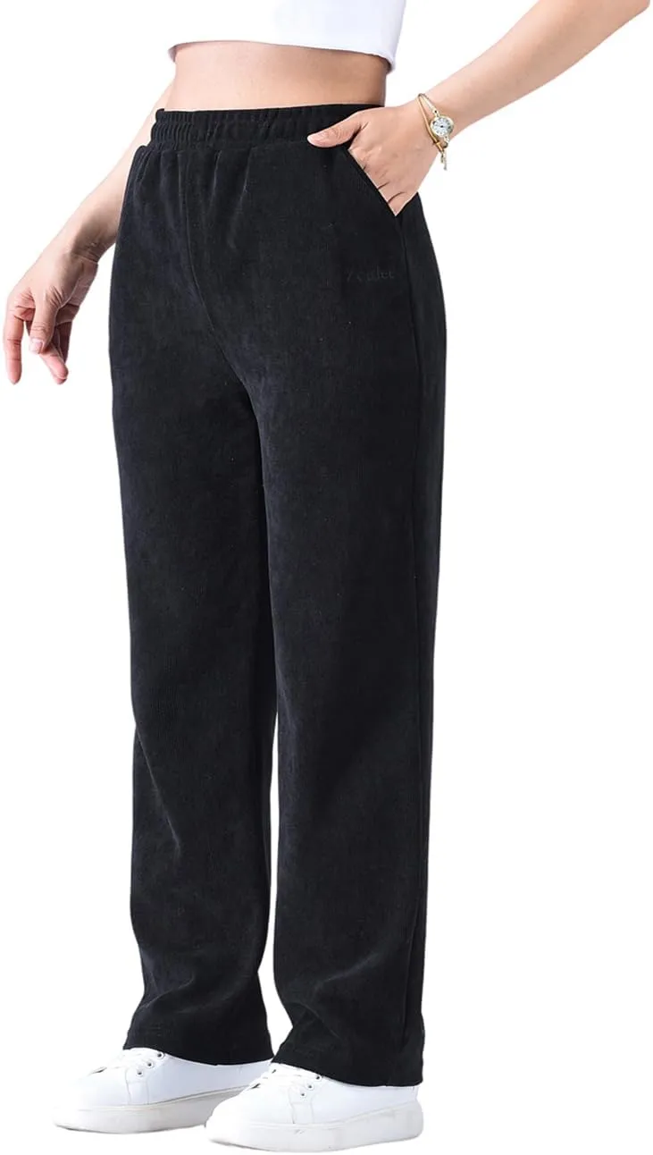 Zoulee Women's High Rise Utility Straight Leg Corduroy Drawstring Pants