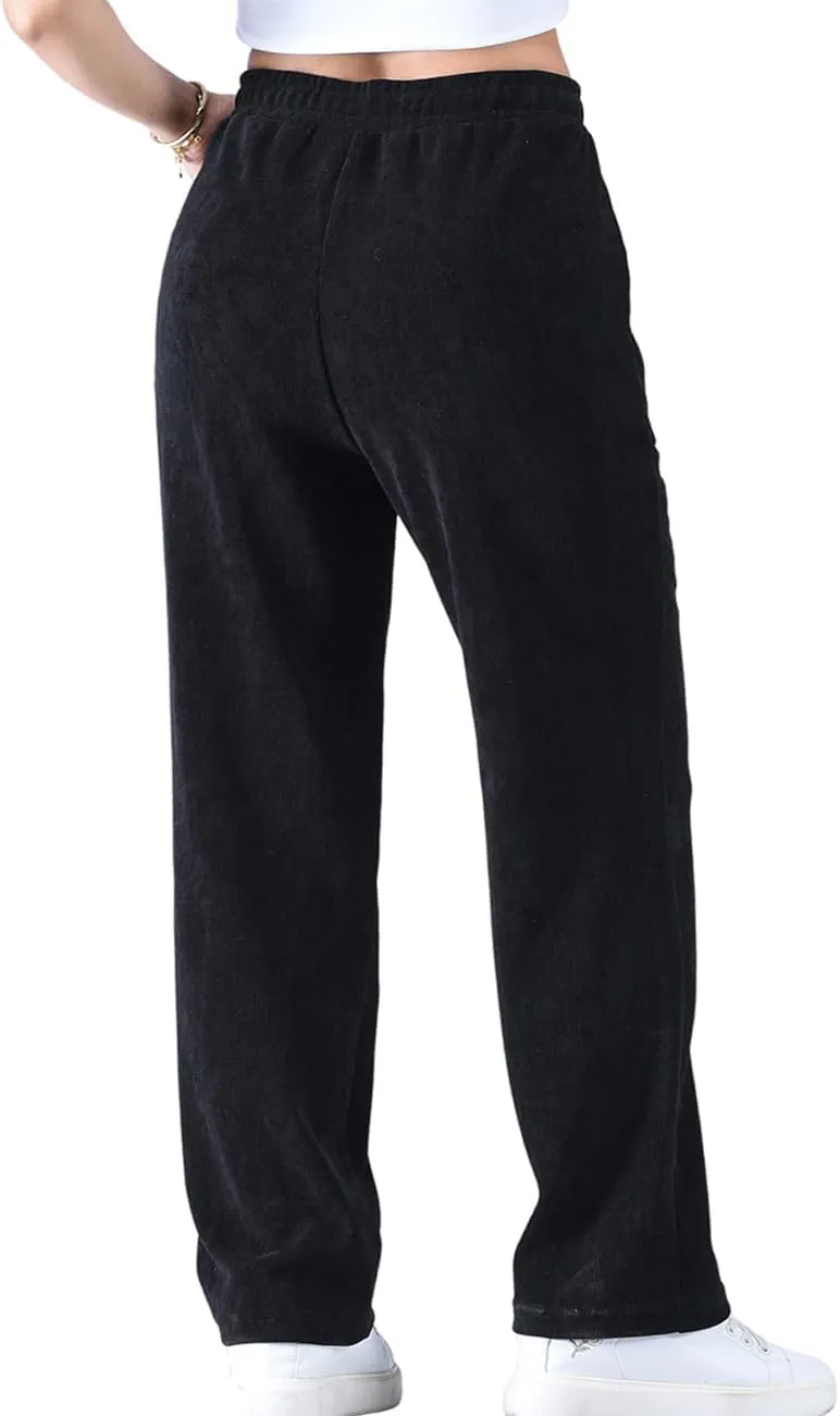 Zoulee Women's High Rise Utility Straight Leg Corduroy Drawstring Pants